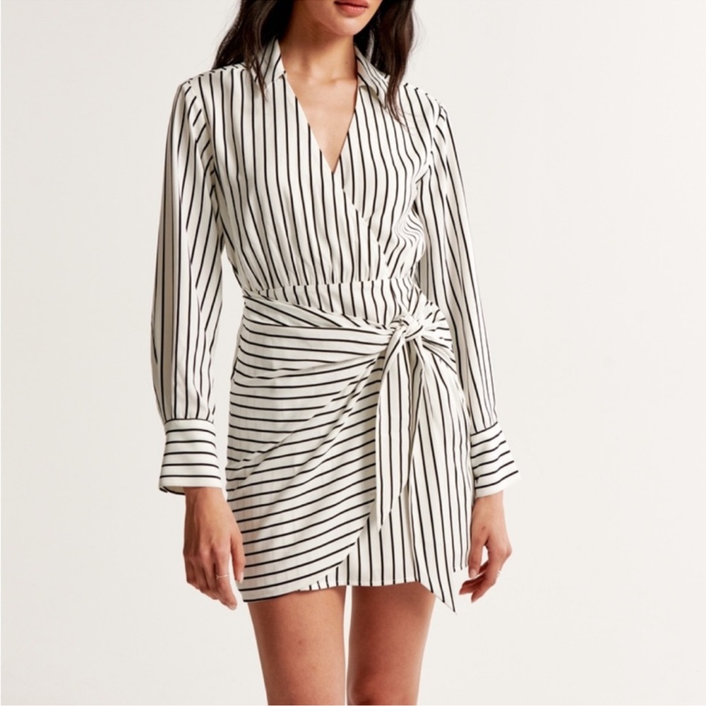 Abercrombie Striped Wrap Dress - Black and White
